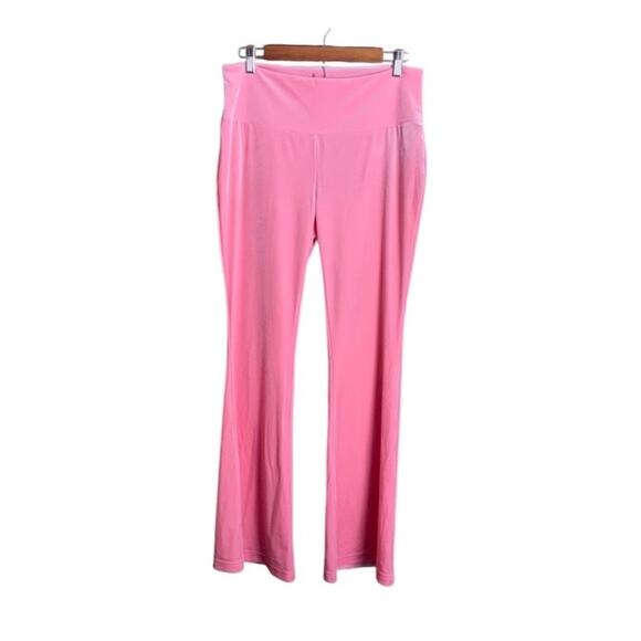 Juicy by Juicy Couture Sz L Pink Velour Flare Track Pants Pull On Stretch Crown - Picture 1 of 9